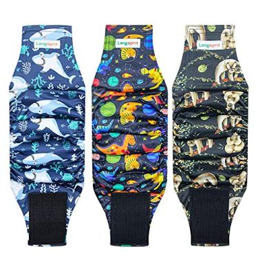 Imagem de Langsprit Bandas de barriga masculinas para cães (pacote com 3) - Fraldas para cães masculinas - envoltórios de alta absorção laváveis - Fraldas reutilizáveis para cães pequenos para cachorros
