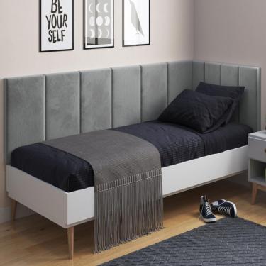 Imagem de Conjunto de Cabeceira Solteiro Laura Proteção Lateral Sued Cinza Ofertamo