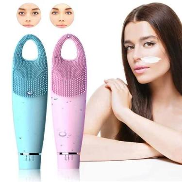 Imagem de Escova Limpeza Facial + Massageador Anti-acne Esfoliante 2 em 1 (rosa)