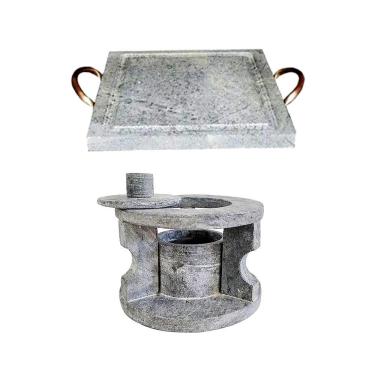 Imagem de Fogareiro Réchaud P e Chapa Quadrada 20x20cm Pedra Sabão