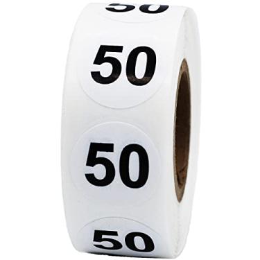 Imagem de Adesivos brancos com números pretos 50, redondos de 9,5 cm, 500 etiquetas em rolo para organização e inventário - Material semibrilhante - Feito nos EUA