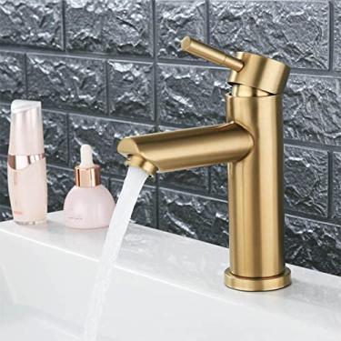 Imagem de Bacia de banheiro de ouro escovado único furo alça fria chuveiro torneira banho para pia de cozinha torneira de água SUS304 ferragens de toalete, quente e frio(S), China