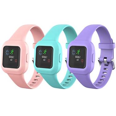 Imagem de AresserA Pulseiras Garmin Vivofit Jr.3, pulseiras de relógio de substituição de silicone compatíveis com GarminFit Jr.3 para meninos e meninas - pacote com 3: rosa, lavanda e azul-petróleo