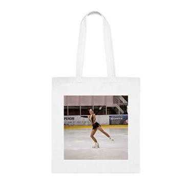 Imagem de Patinadora feminina em uma sacola de patinação, presente divertido, bolsa de ombro, bolsas reutilizáveis, cesta de Natal de aniversário ideia de presente, Branco