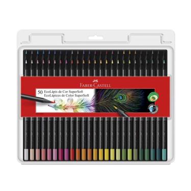 Imagem de Lapis de Cor Redondo Ecolapis Supersoft 50 Cores Kit Estojo Profissional Original Pintar Desenho
