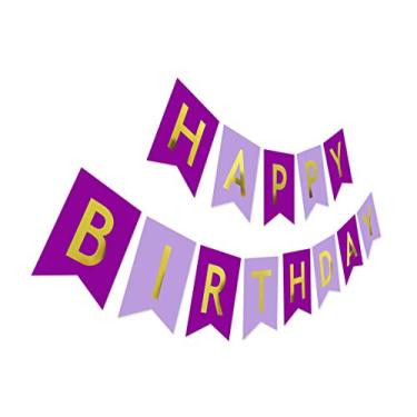 Imagem de Silvima Banner de festa de feliz aniversário #9, Purple Gold Glitter Birthday Banner