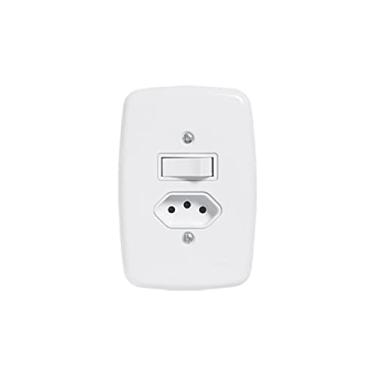 Imagem de Interruptor de 1 tecla paralela + tomada 2P+T 20A 250V com placa branca
