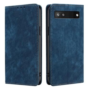 Imagem de YINGDAFENG Capa para Google Pixel 7Pro/7, capa carteira de couro PU vintage com bloqueio de RFID slots de cartão suporte flip fecho magnético capa à prova de choque TPU revestimento interno, azul, 7 6,3 polegadas
