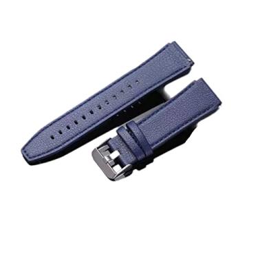 Imagem de HAZELS Pulseira de pulseiras de couro de 22mm para Huawei Watch GT 2 Pro GT2 2e Pulseira de substituição de pulseira de relógio inteligente GT 3 46mm GT Runner acessórios (cor: couro azul médio, tamanho: 22mm universal)