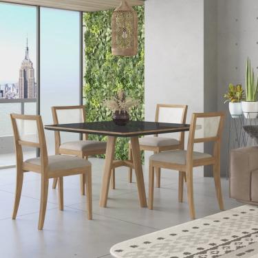 Imagem de Conjunto Sala de Jantar Mesa 110x110cm Vidro com 4 Cadeiras Ágata Ônix Tradição Móveis