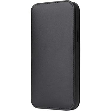 Imagem de MAALYA Capa de couro para iPhone 12/12Pro 6,1 polegadas, capa de proteção à prova de choque com flip retrô ultrafina de couro genuíno com suporte e slots de cartão (cor: preto)