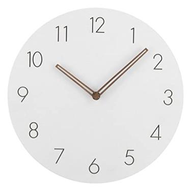 Imagem de FAKEME Relógio de parede de madeira de 28,5 cm silencioso sem tique-taque relógios de parede modernos operados a bateria para cozinha, quarto, sala de estar, escritório, decoração de presente, branco