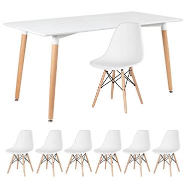 Imagem de Loft7, Kit - Mesa de jantar retangular Eames 80 x 160 cm branco + 6 cadeiras Eiffel Dsw Branco