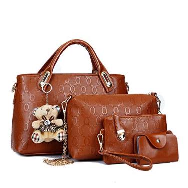 Imagem de KAIKIAS Mala de mão fashion retro bolsa bolsa feminina cross bag conjunto de 4 peças (marrom)