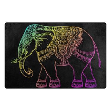 Imagem de ALAZA My Daily Tapete de área de elefante colorido preto, 9,5 cm x 1,7 m, sala de estar, quarto, cozinha, tapete impresso em espuma leve