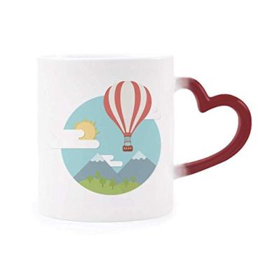 Imagem de Caneca sensível ao calor com balão de ar quente, estampa de nuvem de sol, copo de grés que muda de cor vermelha
