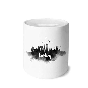 Imagem de DIYthinker Turkey Landmark Ink Caixa para dinheiro com pintura de cidade, caixa de moeda de cerâmica, presente de cofrinho