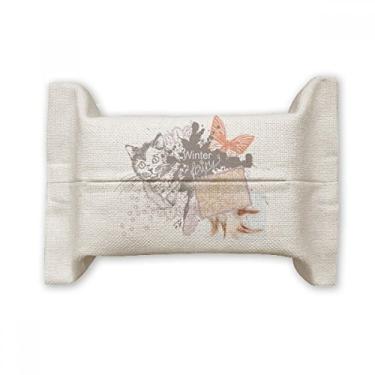 Imagem de Bolsa de linho de algodão com pintura de tinta para lenços faciais para gatos pequenos e borboletas