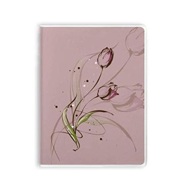 Imagem de Caderno de tulipa pintado à mão com flores rosa e capa de goma