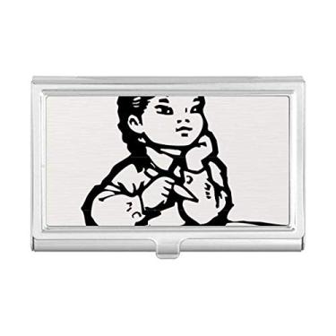 Imagem de Porta-cartões de visita estilo patriotismo para mesa de menina com desenho preto