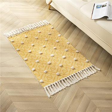 Imagem de jia cool Coleção Tapete de área pequena estilo boêmio moderno, 6 m x 90 m, algodão, lavável, feito à mão (amarelo de bolinhas)