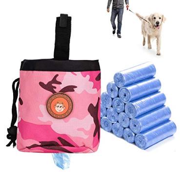 Imagem de Labuduo Bolsa multiuso de adestramento para cães, bolsa para lanche para animais de estimação, recipiente para lanche para caminhadas ao ar livre (camuflagem rosa)
