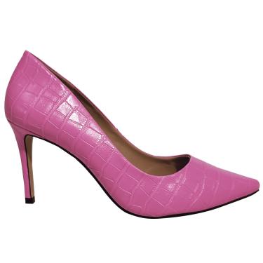 Sapato Feminino Oxford Tratorado 190253 Croco Preto e Solado Pink