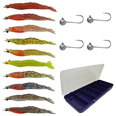 Imagem de Kit 10 Camarao Artificial Jig Head 6cm + Estojo Robalo Matadeira