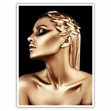 Imagem de Quadro Decorativo com Moldura de Madeira 90x60 Mulher Corpo Dourado para Decoração Sala Quarto Cor da Moldura:Branco