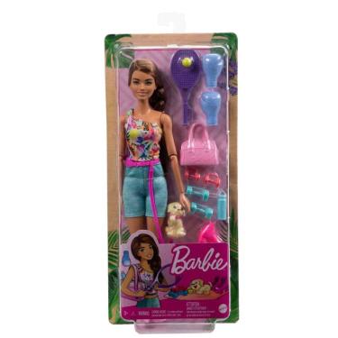 Imagem de Boneca Barbie com Cachorrinho - Roupa de Treino Patins e Tenis - GKH73 MATTEL