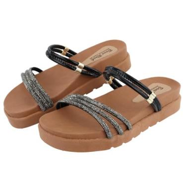 Imagem de Birken Feminina Sandália Papete Sola Alta Strass Cristal Blogueira