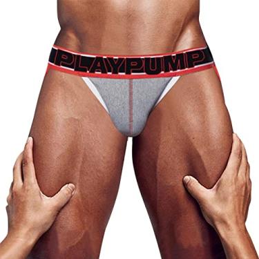 Imagem de Cueca boxer masculina sexy de malha curta calcinha calcinha de cintura baixa lisa costas em T rayon, Cinza, M