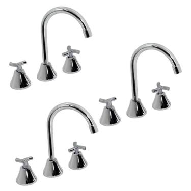 Imagem de Kit Torneira Misturador Duplo Comando Lavatório Mesa Bica Alta 1/2" Primor Docol - Com 3 Peças