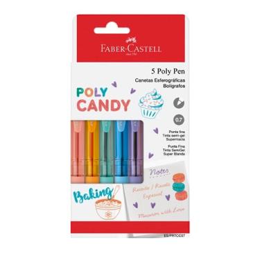 Imagem de Caneta Esferográfica Poly Pen 0.7 Faber-Castell - Candy Colors, 5 Cores