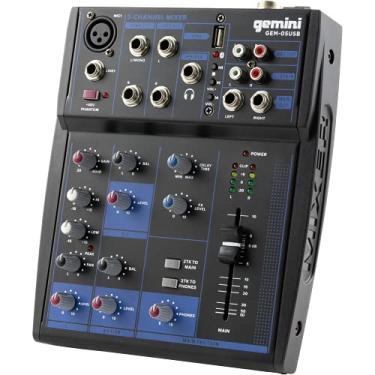 Imagem de Mixer de áudio Bluetooth de 5 canais Gemini – USB, FX, Phantom Power – Mixer compacto para DJ e estúdio, interface de áudio para PC, música, karaokê e mais (GEM-05USB)