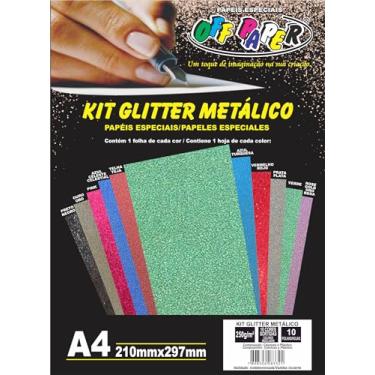 Imagem de Kit Glitter Metálico 250g, formato A4, pct com 10 fls, 10564
