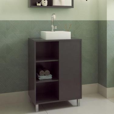 Imagem de Gabinete para Banheiro com Cuba Branca 60cm 1 Porta de Correr Julia Grafite