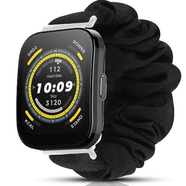 Imagem de Compatível com Amazfit Bip 5 Band, Lamshaw 22 mm Tecido Elástico Scrunchie Elástico Feminino Bonito Tiras de Substituição Compatível com Amazfit Bip 5 / Cheetah Pro / Cheetah / GTR 47mm / GTR 2 / GTR 3 / GTR 3 Pro / GTR 4 / GTR 2e / Falcon / Stratos Smartwatch (Preto)
