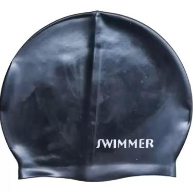 Imagem de Touca De Natação Silicone Lisa Impermeável Macia Confortável (Preto)