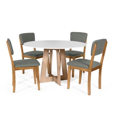 Imagem de Straub Web, Mesa de Jantar Redonda Montreal Bran/Jade com 4 Cadeiras Estofadas Ella Cinza