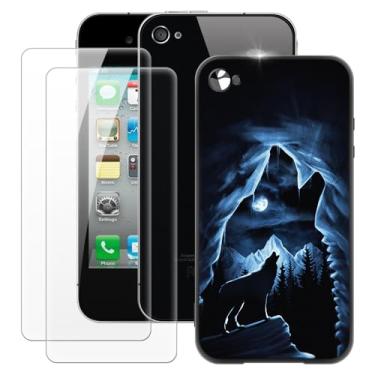 Imagem de MILEGOO Capa para iPhone 4 + 2 peças protetoras de tela de vidro temperado, capa de silicone TPU macio à prova de choque ultrafina para iPhone 4S (3,5 polegadas)