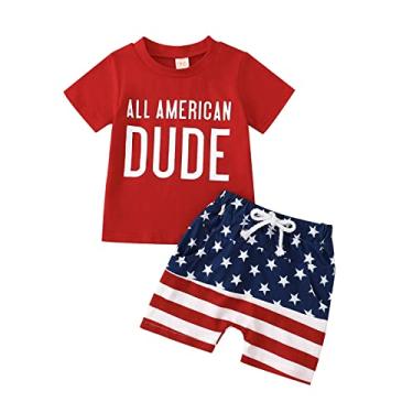 Imagem de Camiseta My First USA Baby Boy Girl 4th of July Outfit Top Shorts Infantil Recém-nascido Quarto Verão Roupas, C Red All American Dude, 18-24 Meses