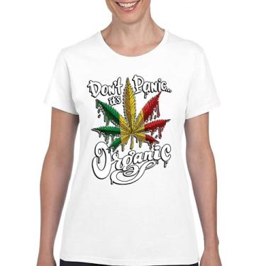 Imagem de Camiseta feminina Don't Panic It's Organic 420 Weed Pot Leaf Smoking Marijuana Legalize Cannabis Stoner Pothead, Branco, 3G