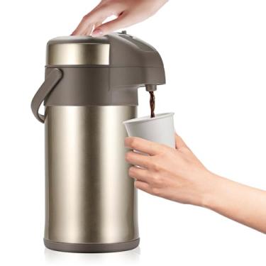 Imagem de Garrafa térmica de café OJOJ 4L/3,770 g com bomba, dispensador térmico de bebidas, jarro de café de aço inoxidável para bebidas quentes dourado