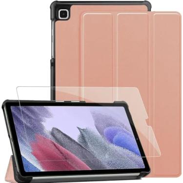 Imagem de Capa para Samsung Galaxy Tab A7 Lite 22.1 cm (SM-T220/T225/T227) com protetor de tela de vidro temperado, suporte em três dobras, visualização em vários ângulos, capa inteligente despertar/hibernar