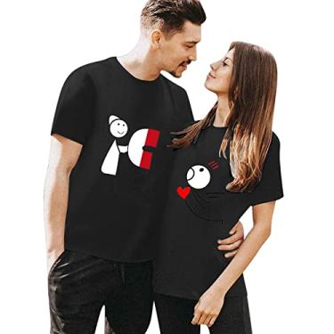 Imagem de Camisetas masculinas engraçadas para o Dia dos Namorados Graphic Novels Camisetas grandes para treino, roupas de treino, camisetas de casal, Preto (feminino), G