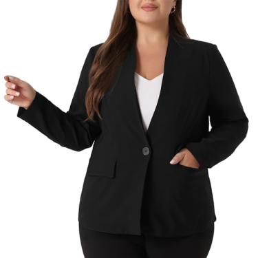 Imagem de Agnes Orinda Blazers plus size para mulheres botão 2024 manga longa escritório trabalho negócios blazer jaqueta blazer, Preto, 1X