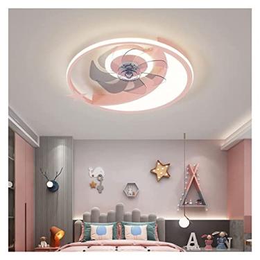Imagem de Ventiladores de teto LED 46W com luzes e controle remoto 3 cores 3 velocidades LED ventilador silencioso lustre para quarto infantil (rosa)