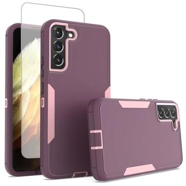 Imagem de Sidande Capa para Galaxy S22 Plus, Samsung S22+ SM-S906U com protetor de tela de vidro temperado, suporte de camada dupla resistente, suporte magnético para carro para Samsung Galaxy S22+ 5G roxo rosa