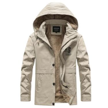 Imagem de Ruixinxue Jaqueta masculina de transição quente de inverno casaco com capuz slim fit casaco de algodão de pelúcia casaco casual jaqueta cargo, Bege, G